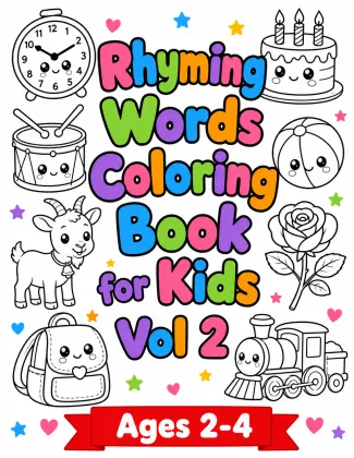 Rhyming Words Coloring Book for Kids Vol 2 — 20 More Rhyming Pairs Printable PDF printable page preview 1