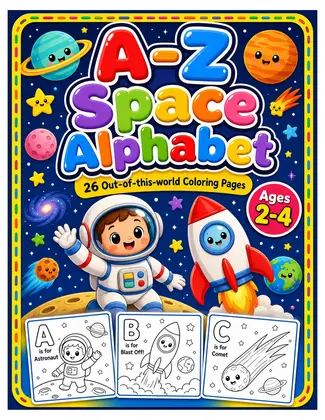 A-Z Space Alphabet Book for Toddlers Ages 2-4 | Printable Space ABC Coloring PDF cover