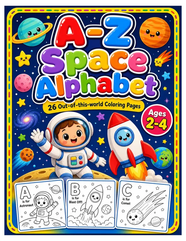 Space Alphabet Coloring Book for Toddlers printable coloring book cover