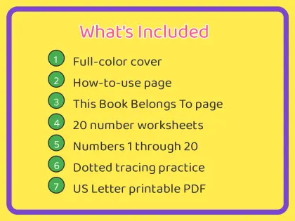 Numbers 1-20 Preschool Workbook printable page preview 2