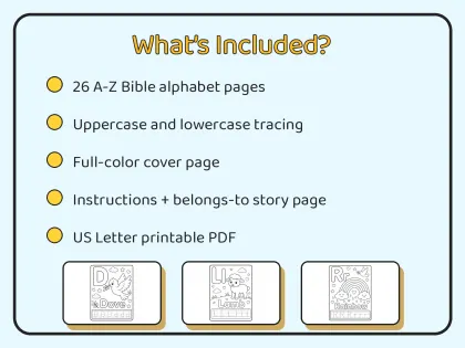 Bible Alphabet Coloring Book for Toddlers printable page preview 2