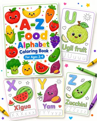 Food Alphabet Coloring Book for Toddlers printable page preview 3