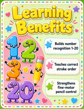 Number Tracing Workbook for Toddlers Ages 2-4 | Printable 1-20 Number Tracing Practice PDF printable page preview 1