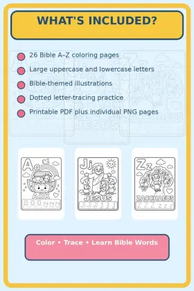 A–Z Bible Alphabet Coloring Book for Toddlers Ages 2–4 printable page preview 2